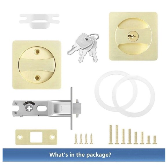 Leydebong Pack of 2 Gold Pocket Door Lock with Keys Square Pocket Door Hardware - Picture 4 of 15